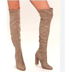 Steve Madden Taupe Over-The-Knee Block Heel Suede-Look Boots Size 7.5‎